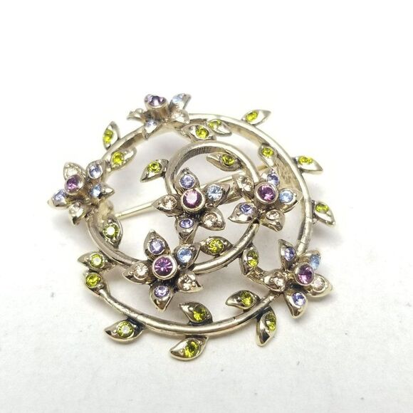 Vintage Monet Pastel Purple and Green Rhinestone Floral Swirl Brooch, Spring - Picture 1 of 6